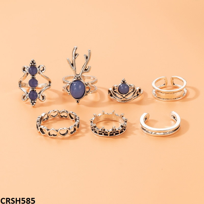 CRSH585 YYE Horn/Crown 7 Midi Rings - CRSH