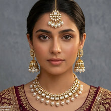 LNSH00230  ANI Oval Pearl Drop Rajwari Necklace Set - LNSH
