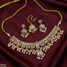 LNSH00226 ANI Flower Square Stone Pearl Drop Rajwari Necklace Set - LNSH