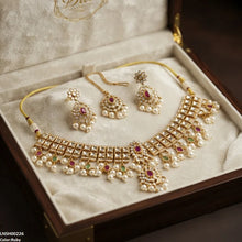 LNSH00226 ANI Flower Square Stone Pearl Drop Rajwari Necklace Set - LNSH