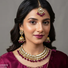 LNSH00233 ANI Square/Oval Stone Pearl Drop Rajwari Necklace Set - LNSH