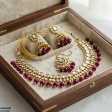 LNSH00233 ANI Square/Oval Stone Pearl Drop Rajwari Necklace Set - LNSH
