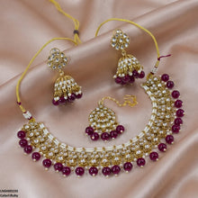 LNSH00235 ANI Round Flower Pearl Drop Rajwari Necklace Set - LNSH