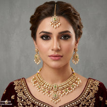 LNSH00226 ANI Flower Square Stone Pearl Drop Rajwari Necklace Set - LNSH