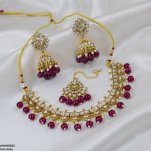 LNSH00232 ANI Square Stone Pearl Drop Rajwari Necklace Set - LNSH