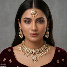 LNSH00226 ANI Flower Square Stone Pearl Drop Rajwari Necklace Set - LNSH