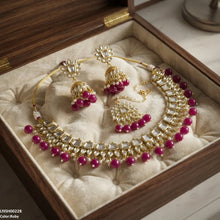 LNSH00228 ANI Square/Tear Pearl Drop Rajwari Necklace Set - LNSH