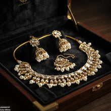 LNSH00237 ANI Oval/Tear Pearl Drop Rajwari Necklace Set - LNSH