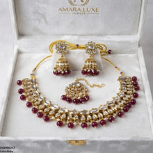 LNSH00237 ANI Oval/Tear Pearl Drop Rajwari Necklace Set - LNSH