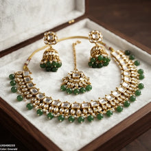 LNSH00233 ANI Square/Oval Stone Pearl Drop Rajwari Necklace Set - LNSH