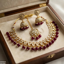 LNSH00229 ANI Tear/Square Pearl Drop Rajwari Necklace Set - LNSH