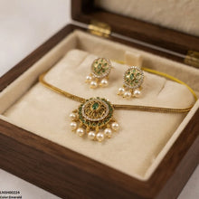LNSH00224 ANI Oval Flower Pearl Drop South Indian Necklace Set - LNSH