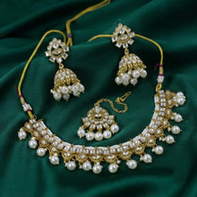 LNSH00232 ANI Square Stone Pearl Drop Rajwari Necklace Set - LNSH
