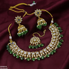 LNSH00228 ANI Square/Tear Pearl Drop Rajwari Necklace Set - LNSH