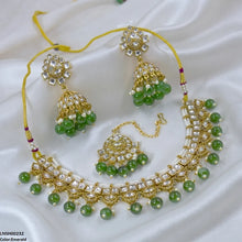 LNSH00232 ANI Square Stone Pearl Drop Rajwari Necklace Set - LNSH
