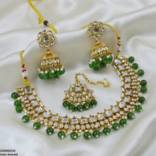 LNSH00233 ANI Square/Oval Stone Pearl Drop Rajwari Necklace Set - LNSH