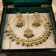 LNSH00237 ANI Oval/Tear Pearl Drop Rajwari Necklace Set - LNSH