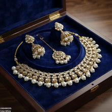 LNSH00235 ANI Round Flower Pearl Drop Rajwari Necklace Set - LNSH