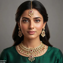 LNSH00226 ANI Flower Square Stone Pearl Drop Rajwari Necklace Set - LNSH