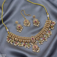 LNSH00226 ANI Flower Square Stone Pearl Drop Rajwari Necklace Set - LNSH