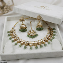 LNSH00232 ANI Square Stone Pearl Drop Rajwari Necklace Set - LNSH