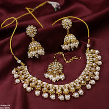 LNSH00229 ANI Tear/Square Pearl Drop Rajwari Necklace Set - LNSH