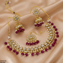 LNSH00228 ANI Square/Tear Pearl Drop Rajwari Necklace Set - LNSH