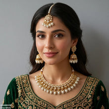 LNSH00229 ANI Tear/Square Pearl Drop Rajwari Necklace Set - LNSH