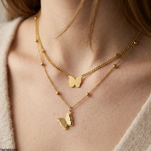 TNCH00336 MMJ Stainless Steel Double Butterfly Necklace - TNCH