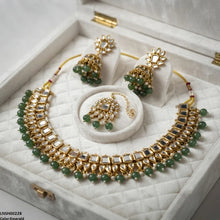 LNSH00228 ANI Square/Tear Pearl Drop Rajwari Necklace Set - LNSH