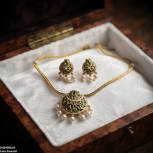 LNSH00220 ANI Moon Flower Pearl Drop South Indian Necklace Set - LNSH