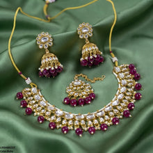 LNSH00237 ANI Oval/Tear Pearl Drop Rajwari Necklace Set - LNSH