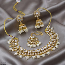 LNSH00237 ANI Oval/Tear Pearl Drop Rajwari Necklace Set - LNSH