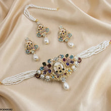 PCKH00282 ABD Multi Flower Pearl Drop Choker Set - PCKH