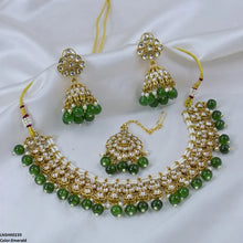 LNSH00235 ANI Round Flower Pearl Drop Rajwari Necklace Set - LNSH