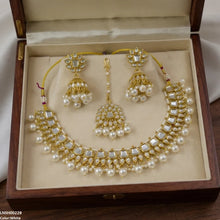 LNSH00228 ANI Square/Tear Pearl Drop Rajwari Necklace Set - LNSH