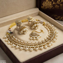 LNSH00234 ANI Tear Pearl Drop Rajwari Necklace Set - LNSH