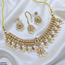LNSH00226 ANI Flower Square Stone Pearl Drop Rajwari Necklace Set - LNSH
