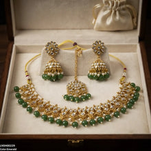 LNSH00229 ANI Tear/Square Pearl Drop Rajwari Necklace Set - LNSH