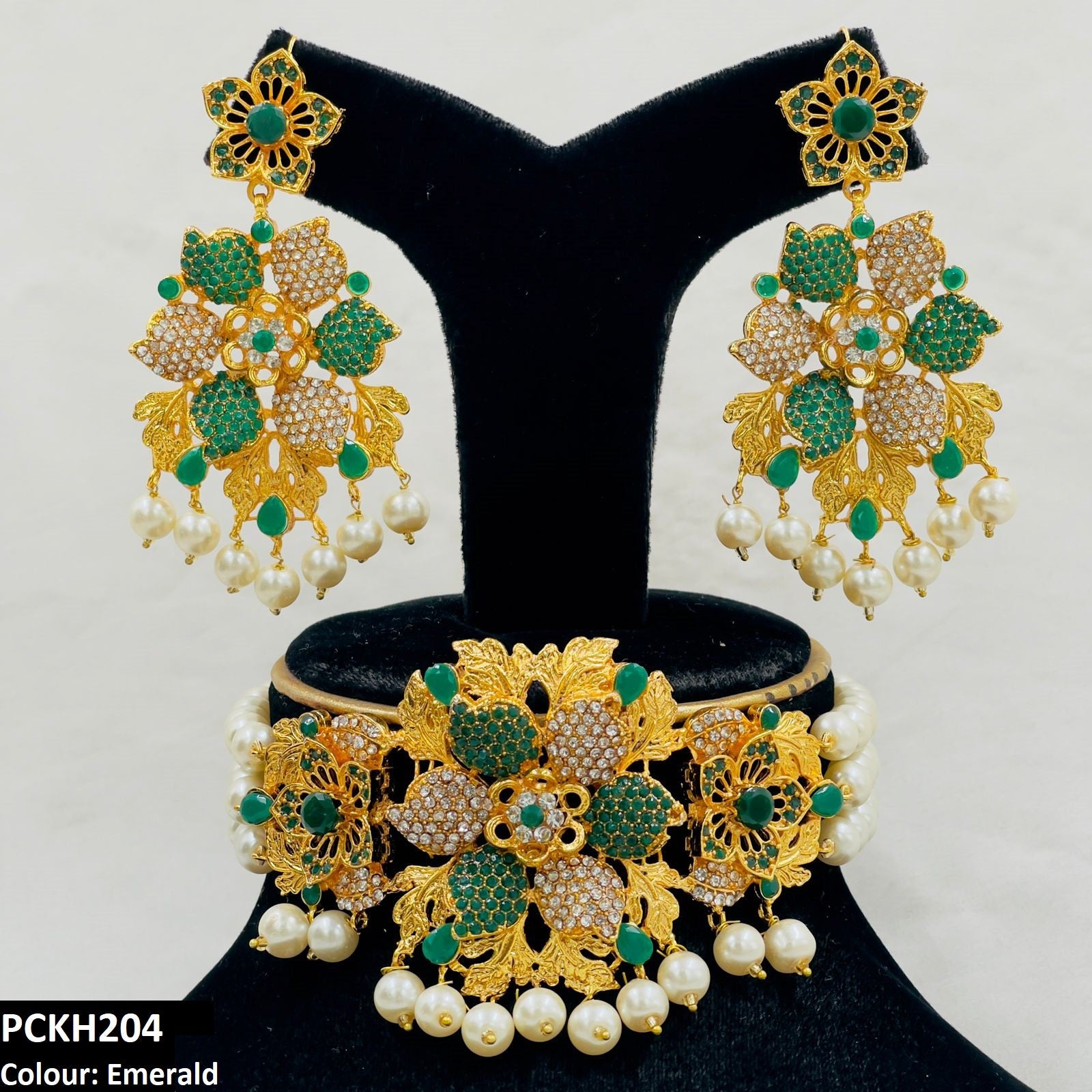 PCKH204 FRN Leaf Flower Choker Set - PCKH