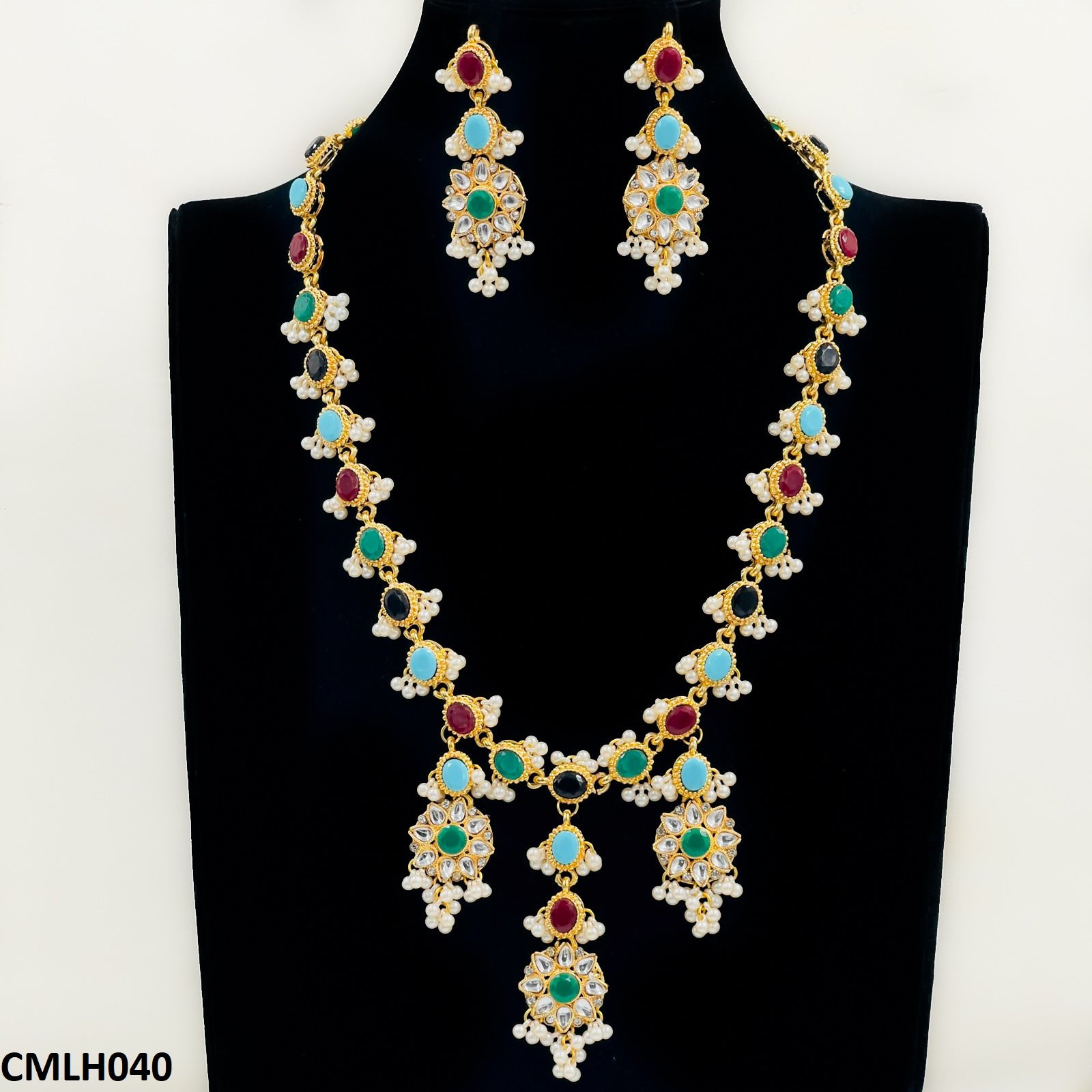 CMLH040 SDQ Oval Flower/Pearl Mala set - CMLH