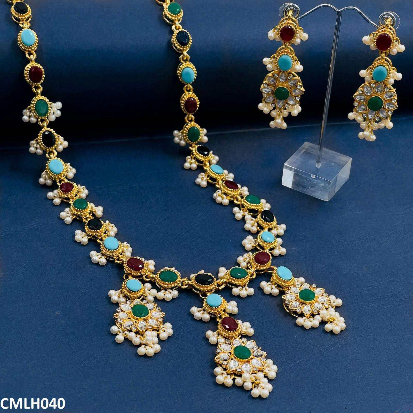 CMLH040 SDQ Oval Flower/Pearl Mala set - CMLH