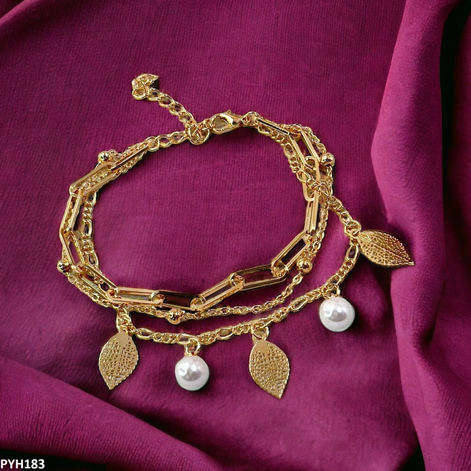 PYH183 WXD Leaf/Pearl Anklet Single- PYH