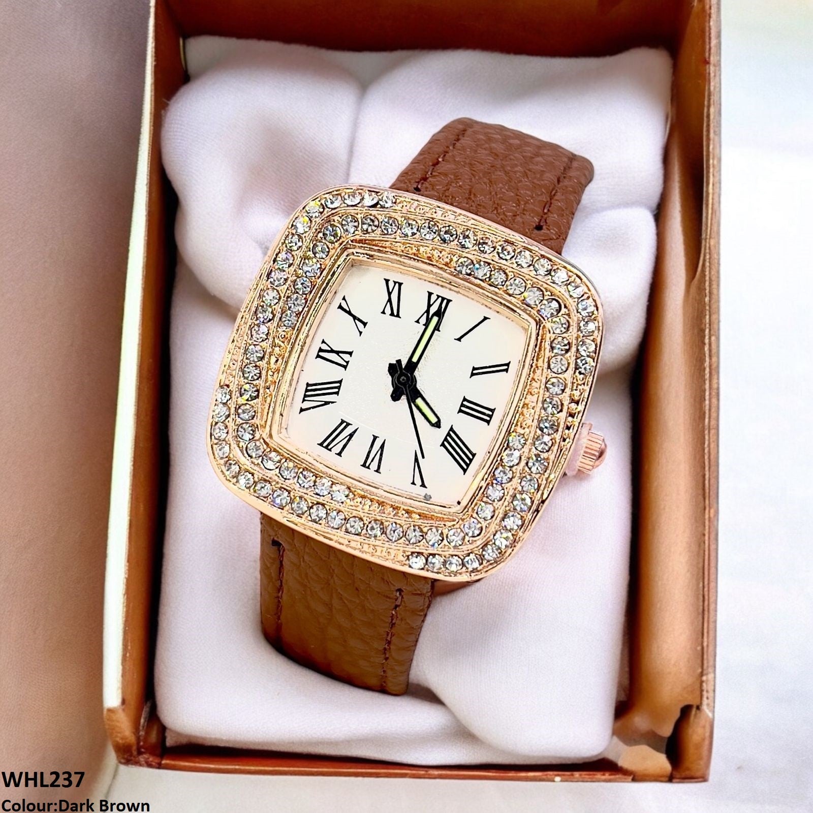 WHL237 CHY Square Dial Leather Strap Watch - WHL