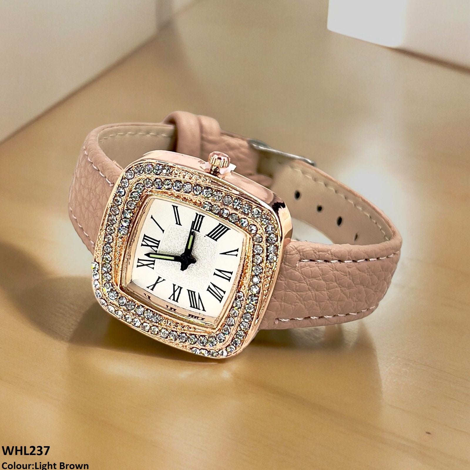 WHL237 CHY Square Dial Leather Strap Watch - WHL