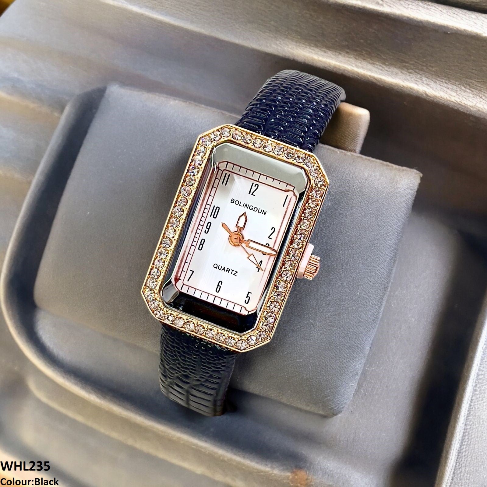 WHL235 CHY Rectangle Dial Leather Strap Watch - WHL