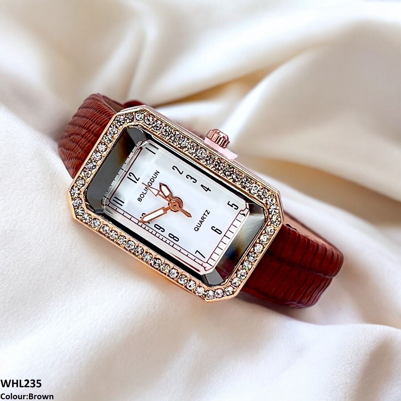 WHL235 CHY Rectangle Dial Leather Strap Watch - WHL