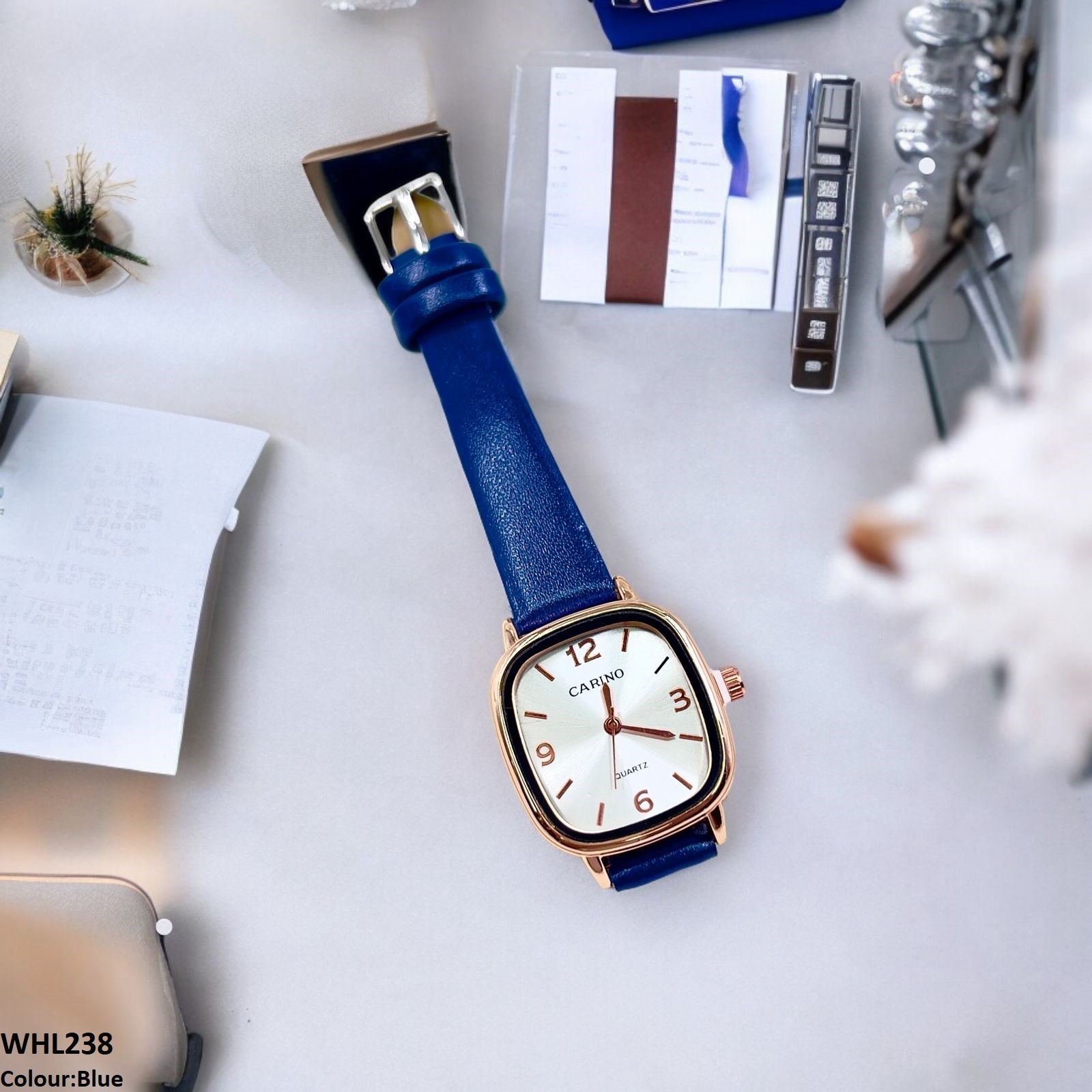 WHL238 CHY Square Dial Leather Strap Watch - WHL