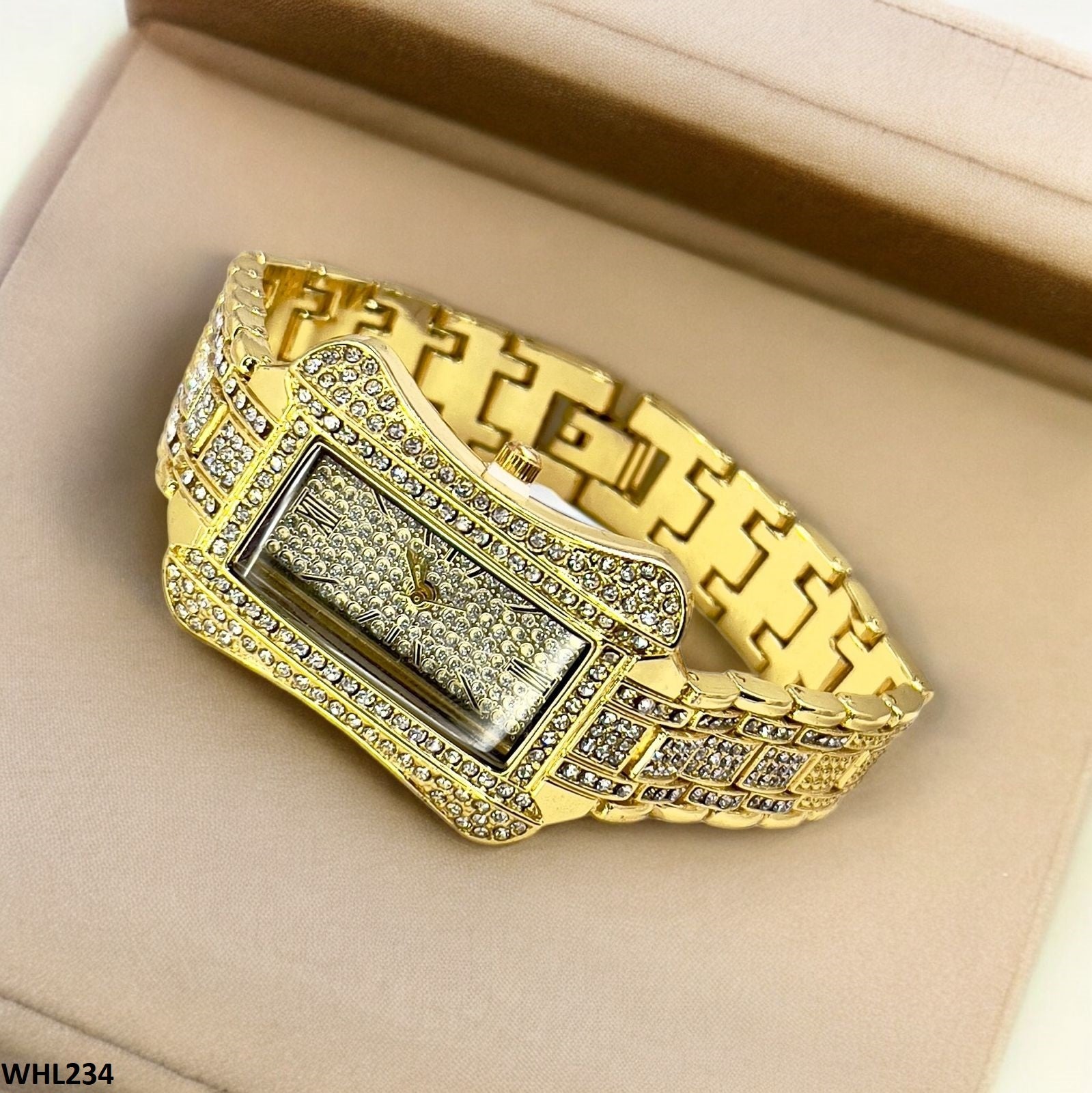 WHL234 CHY Rectangle Dial Stone Decor Watch - WHL
