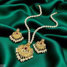 CMLH00066 MZM Oval/Flower Pearl Drop Mala Set -CMLH